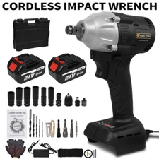 Cordless Electric Impact Wrench Gun 1/2" High Power Driver with 2 Li-ion Battery