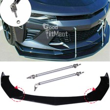 Gloss Black Car Front Bumper Lip Spoiler + Strut Rods For Chevrolet Camaro 2015+