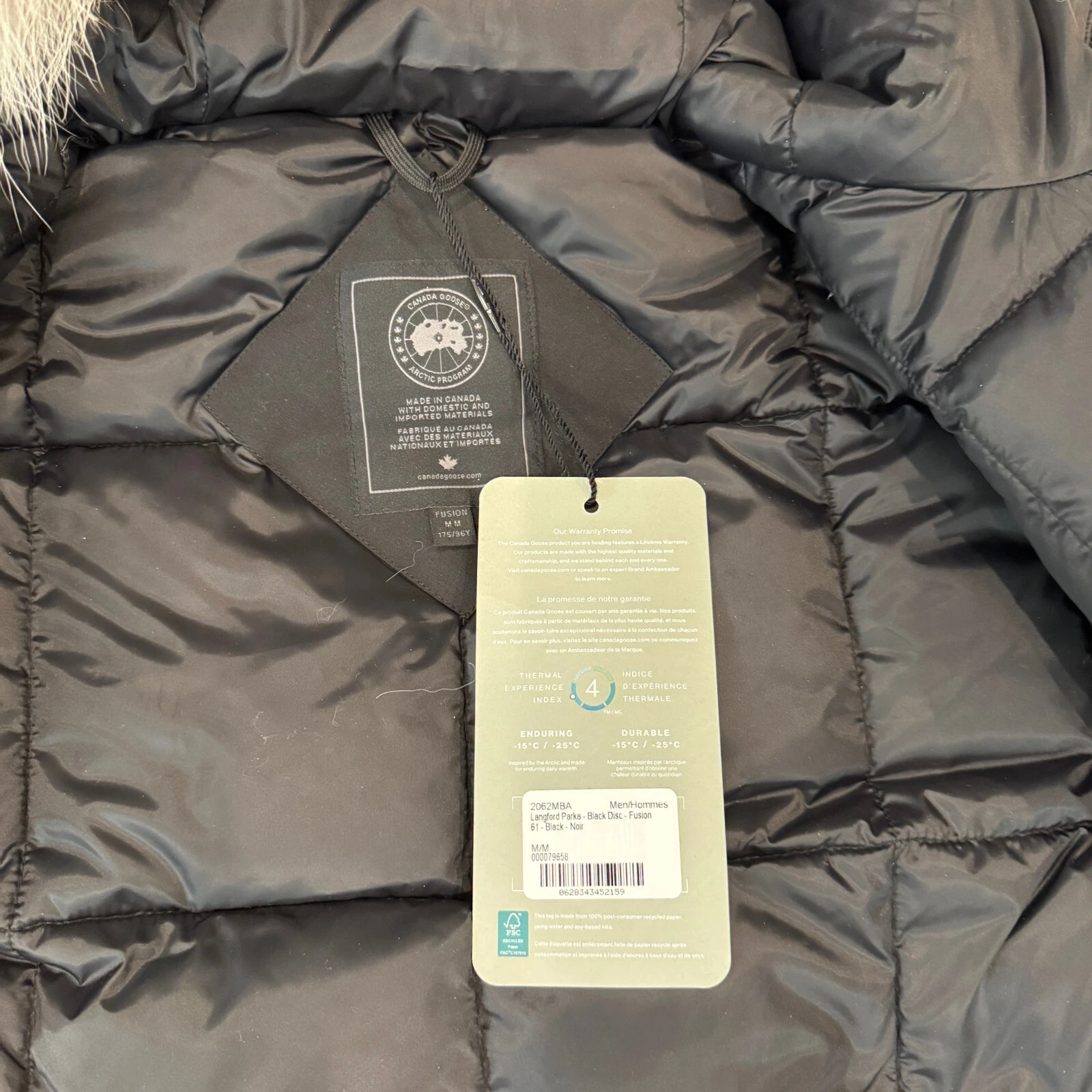 Parka Canada Goose Langford Cappuccio in pelliccia Nero Uomo Medium Nuovo con etichette
