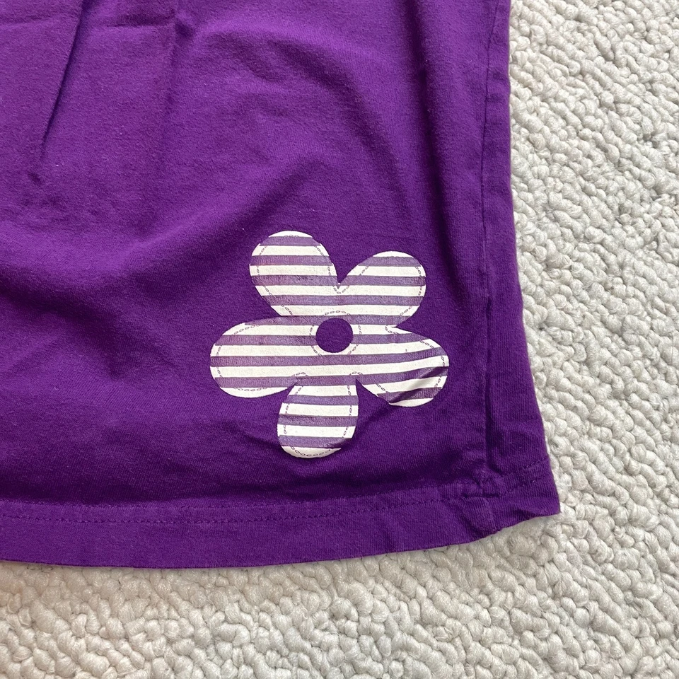 Faded Glory Shirt Girls 6 Cap Sleeve Cotton Purple with White Flower Casual Top - Image 2 of 4