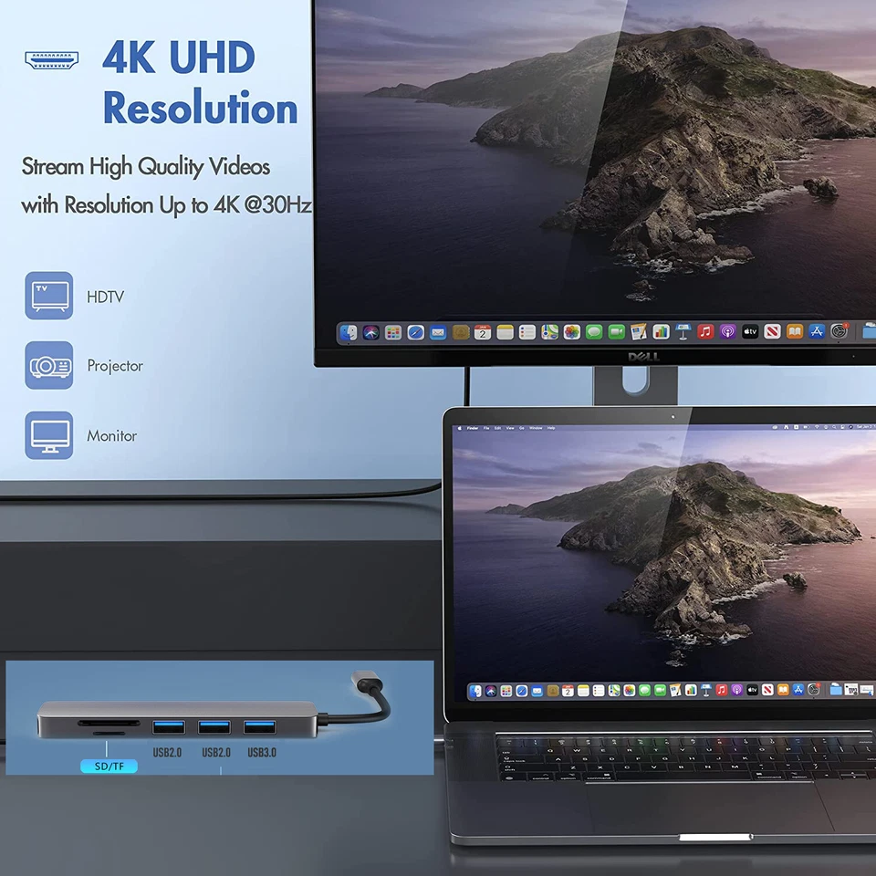 6 EN 1 HUB USB 3.0 Type C Adaptateur HDMI Lecteur Carte OTG Pour MacBook Pro Air - Imagen 3 de 4