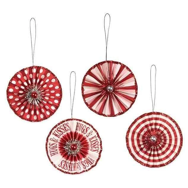 BETHANY LOWE DESIGNS Valentine Rosette Ornaments Set/4