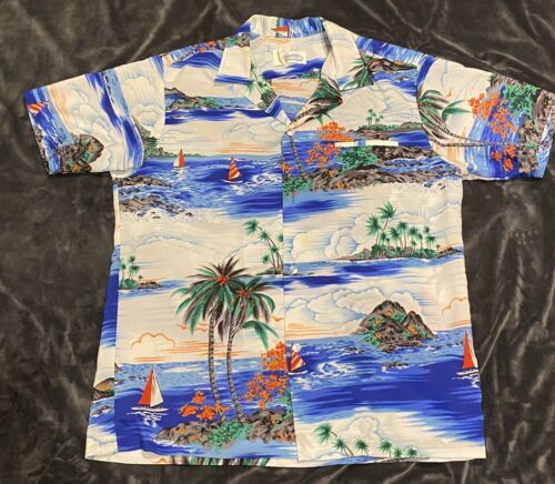 Vtg Penney's Hawaiian 50s 60s Aloha Shirt Rockabilly Sz M Seashore