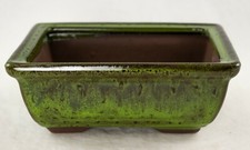 Rectangular Shohin Bonsai, Succulent Pot  6"x 4.5"x 2.25" w / Mesh - Moss Green 