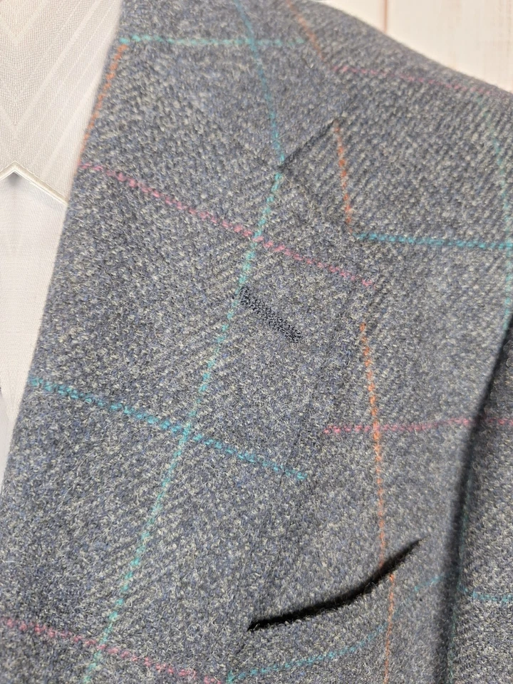 Chaqueta Blazer Cricketeer Para Hombre 44S Multicolor Gris A Cuadros Suave Tweed Lana Foto 3 de 4