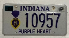 LICENSE PLATES   INDIANA  PURPLE HART 2003 10957