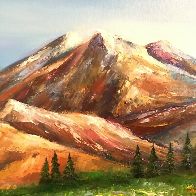 絵画 Mountain Landscape Oil painting LANDSCAPE SUMMER MOUNTAINS WITH FOREST ORIGINAL Art