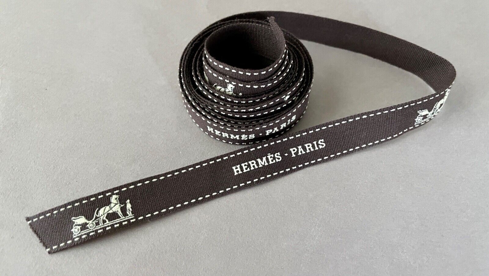New HERMES Paris 67 inches 1/2 in. Brown Logo Gift Store Ribbon FREE SHIPPING