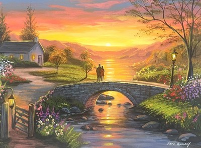 Pete Rumney Kunst Gemälde Brücke der goldenen Momente signiert Original Leinwandbild