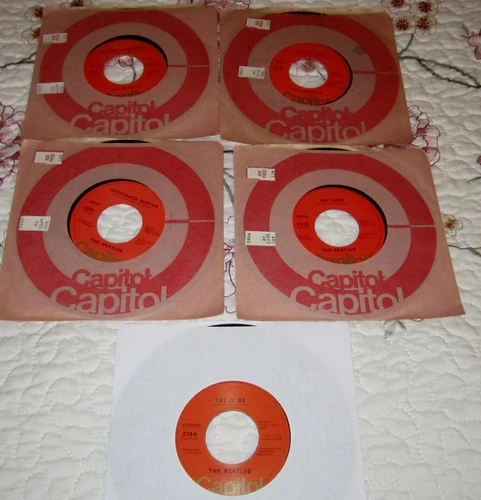 Five Beatles Capitol Orange Label Vinyl 45s