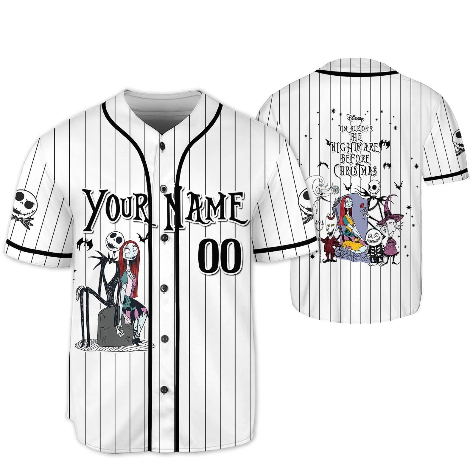 Personalized Skellington Vs Sally Couple Halloween Striped Baseball Jersey Shirt