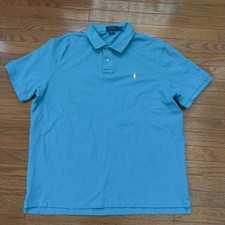 Polo Ralph Lauren Polo Shirt Men's XL Blue Short Sleeve Cotton Yellow Pony Logo