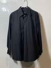 Hugo Boss Mens Black Two Ply Spread Collar Long Sleeve Dress Shirt Size 16