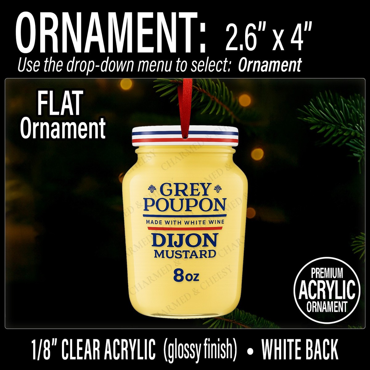 Grey Poupon Dijon Mustard Acrylic Christmas Ornament Jar Condiment