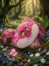 Disney Alice in Wonderland Cheshire Cat Plush Long Tail Pink Purple Striped 54"