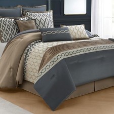 King Size Comforter Set, Grey Brown, 10 Piece Bed in a Bag for All Seasons,