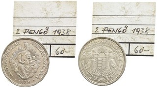 FITZ Ungarn Hungary 2 Pengö 1938 Horty Miklos Budapest Coin Silver µFIM8
