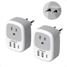 2 Pack European Travel Plug Adapter, TESSAN US to Europe Plug Adapter with 3 USB