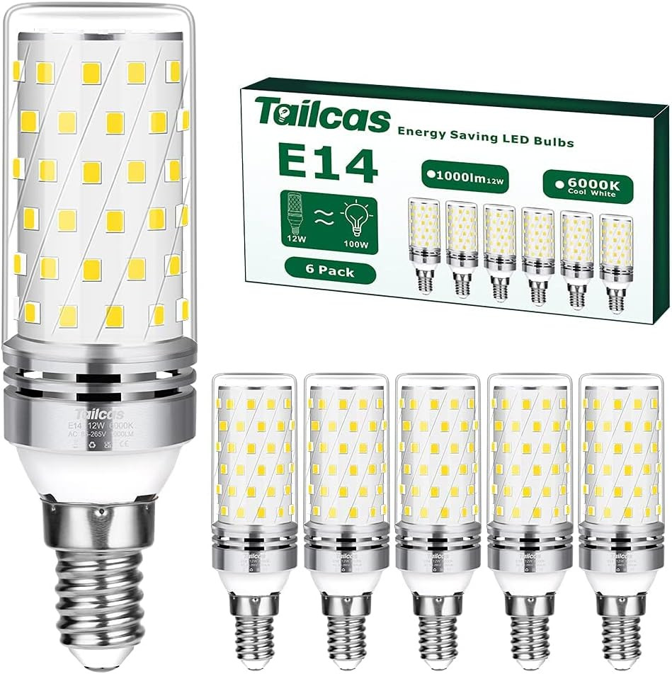 Kit 6 Lampadine LED E14 12W | Luce Chiara Bianca 6000K | Effetto 100W