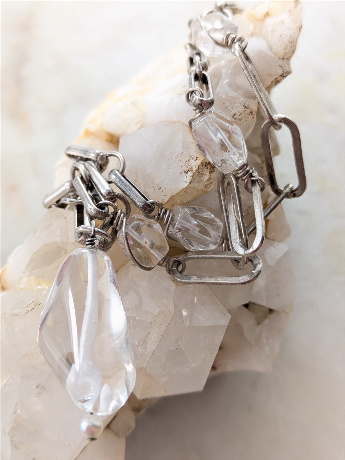 Vintage Solid Sterling Silver Quartz Crystal Neck… - image 2