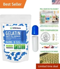 Moisture-Proof 100 Count Size 3 Empty Gel Caps for Vitamins and Supplements