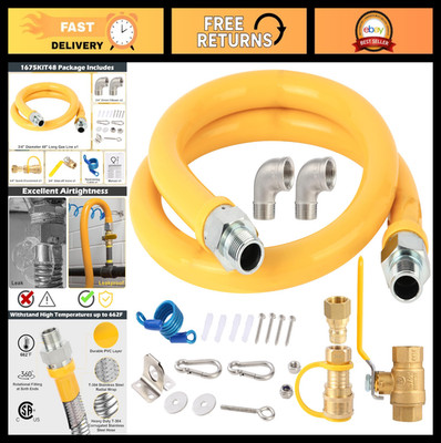 Safety System Kit - 3/4'' x 48'' Gas Flex Line Hose with Quick Connect Fittings, C