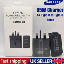 65W Super Fast Charger Adapter Trio Plug & USB-C Cable For Samsung Galaxy Phones