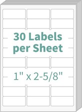 Premium Shipping Address Mailing Labels 1" x 2 5/8" 30 Labels Per Sheet 30 UP 