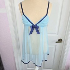 Victoria s Secret Angels Blue Sheer Babydoll Nightie Slip Ribbon Trim Size M Y2K