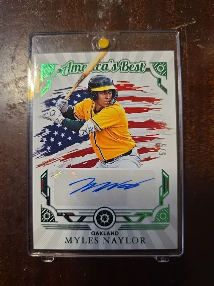 Myles Naylor Auto /5 Green SSP Athletics (RC)  2025 Panini Boys Of Summer A's ** - Image 3 of 4