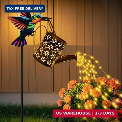 Solar Watering Can with Cascading Lights Outdoor Garden Decor, Hummingbird Shape
