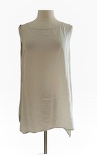 Eileen Fisher Bateau Neck Georgette Silk Crepe Long Shell Tank Pet LG Bone NWT