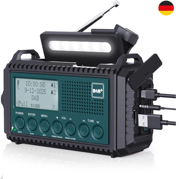 ROCAM Kurbelradio DAB DAB Plus Solar Notfallradio mit 5000mAh Akku LED Taschen