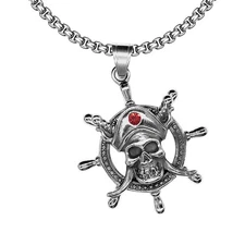 Seven Seas Pirates Pirate Ship Wheel Necklace Pendant - Stainless Steel