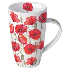 Becher 0,6L &Oslash; 9cm H&ouml;he 15 cm Mohnblumen wei&szlig;