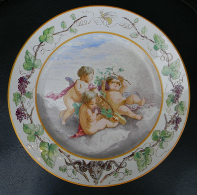 Creil Montereau Wall Plate LM & Cie Decor Angels Eating Grapes