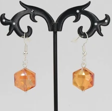 Hexagonal orange AB sparkly glass crystal earrings silver-plated hooks