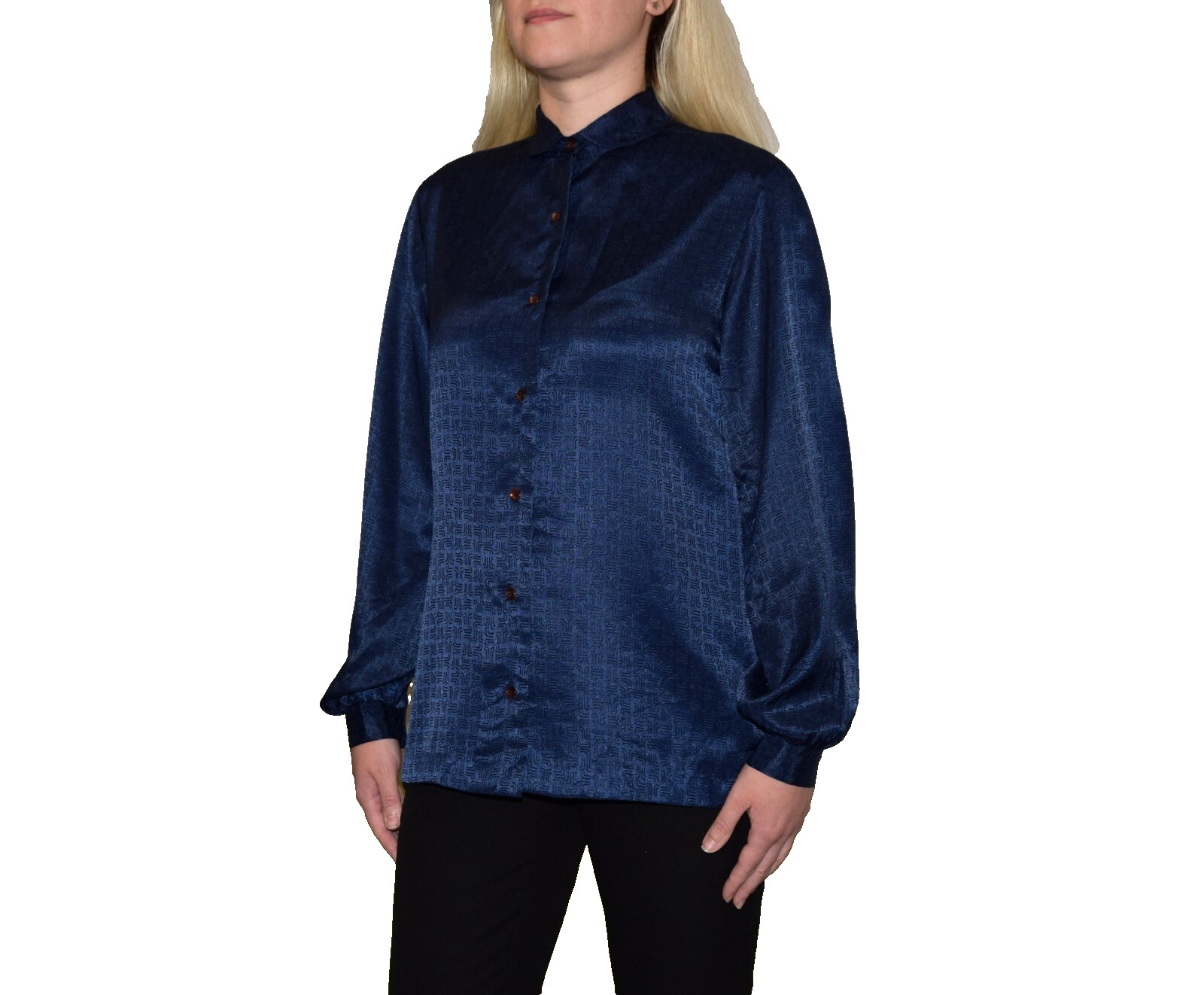 WOMEN'S VINTAGE LANVIN BLOUSE SHIRT JL MONOGRAM SIZE 6 (S-M) P2P 19" MADE IN USA