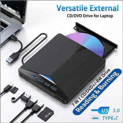 7 in 1 External USB 3.0 DVD CD RW Writer Drive Burner Reader Player For Laptop