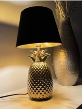 Gold Ceramic Pineapple Retro Table Lamp with Black Shade height 40cm