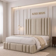 Rio Panel Bed Frame Velvet Upholstered Ottoman Gas Lift Storage Bed All Sizes