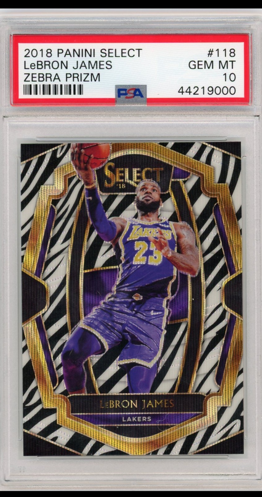 2018 Panini Select LeBron James Premier Level Zebra Prizm PSA 10 #118 POP 9 Rare
