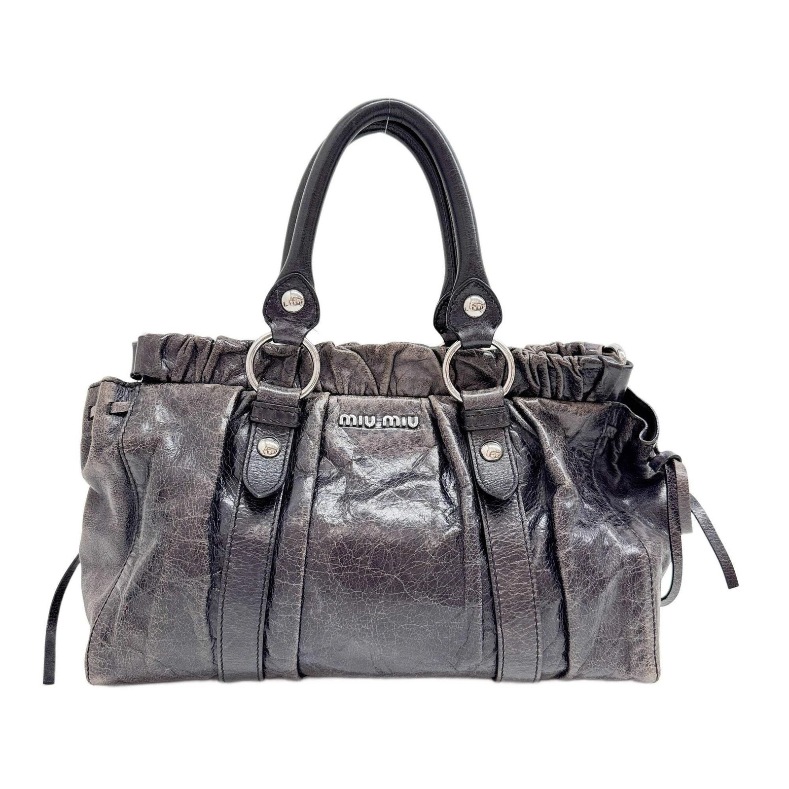 Miu Miu — MIU MIU Vitello Black Leather Two Way Bag