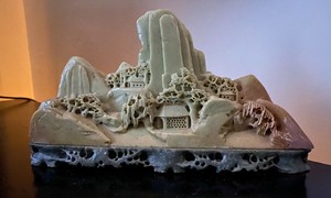 Gorgeous SOAPSTONE SCULPTURE - Hand carved Asian Village w/ Mountain View 