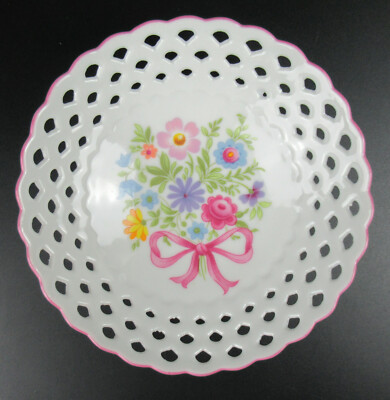 Reutter Porzellan Schale Blumendekor Zierdurchbruch 60er 70er Jahre 12,5cm