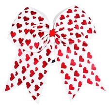 Valentine's Day Cheer Hair Bow Ties with Elastic 7 Inch Love Heart Ribbon Che...