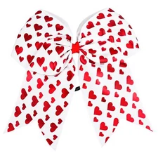 Valentine's Day Cheer Hair Bow Ties with Elastic 7 Inch Love Heart Ribbon Che...