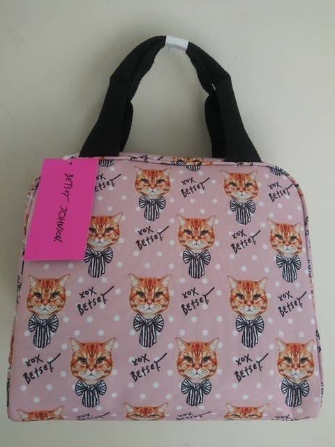 Betsey Johnson Orange Tabby Cat Bow Tie Pink Insulated Lunch Tote #tbj-0400 for sale online | eBay