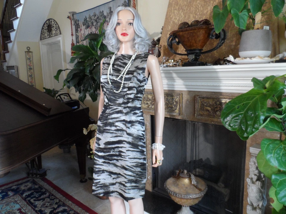 Vestido justo Lanvin marrom/cinza estampa múltipla mistura de seda jacquard tamanho FR 38 -EUA 6 - Imagem 2 de 4