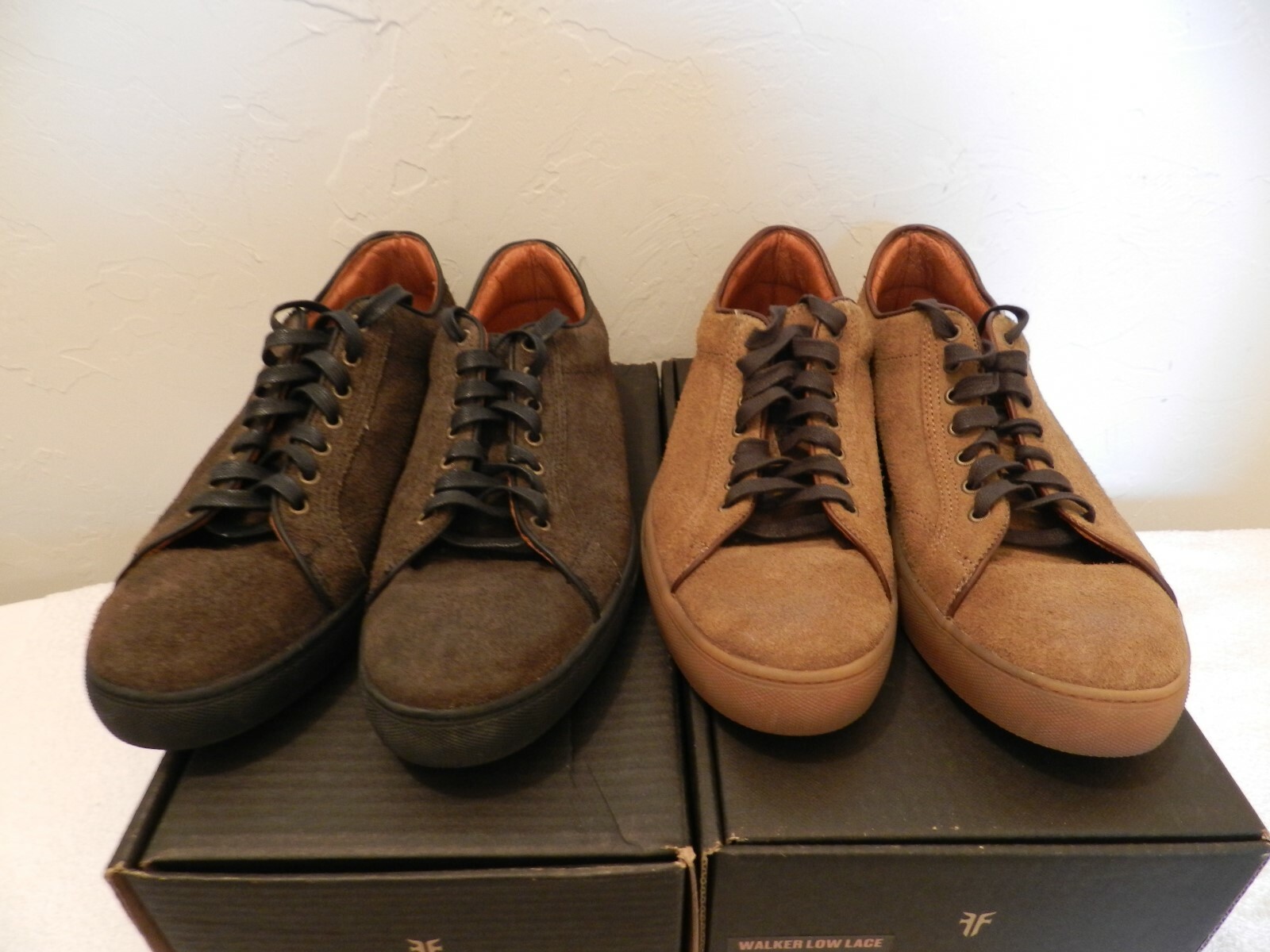 Lotto di 2 paia di sneakers Frye Walker basse pizzo 11M pelle scamosciata $596 rare USA